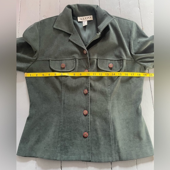 Vintage Algo 90s deep olive green faux-suede blazer-style jacket - Picture 9 of 14